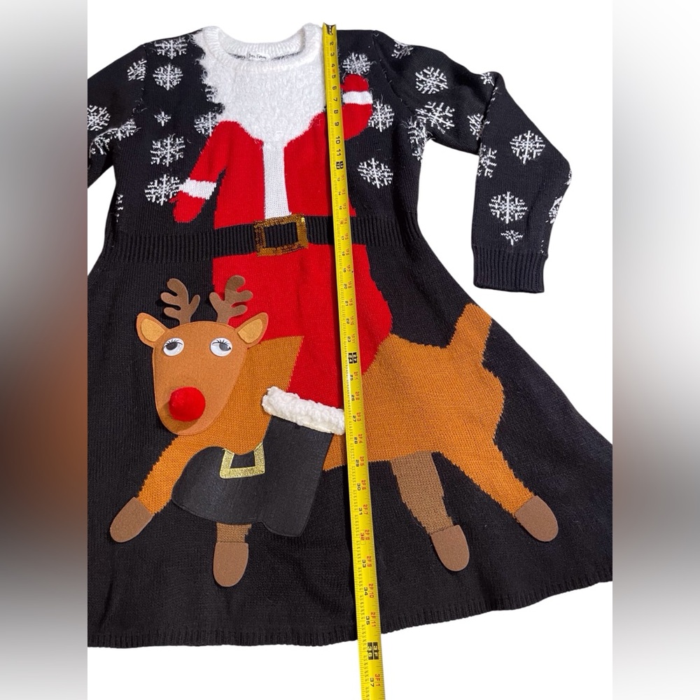 Black Santa & Reindeer Knit Mini Dress - Holiday Sweater Dress - Picture 7 of 9